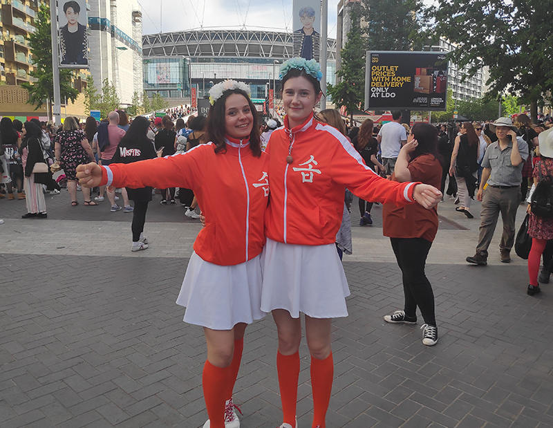 Teresa Wellner 21 and Nell Zywert 21 Regensburg Germany br>This pair's matching looks mimic the iconic track suits of BTS members Suga and J-hope, who wore the jackets while doing this famous move in the video 